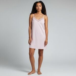 Soma Medium Crinkle Satin Pink V-neck Chemise Sheer Lace Detail Adjustable Strap